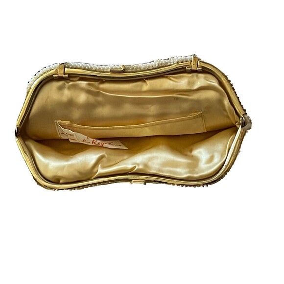 vintage la regale beaded purse White Beads Yellow Satin Lining Chain Handmade HK - Picture 10 of 11